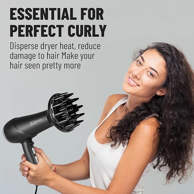 KLOVVY Hair Dryer with Diffuser, 2200W Powerful Hair Dryer with Diffuser and Concentrator heads, 2 Speed Settings, 3 Heat Settings, Frizz Control with Ionic Function