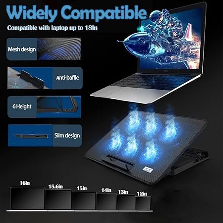 Laptop Cooling Pad,Necomi Laptop Cooler Stand with 6 Quiet Cooling